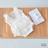 Baby Girl Ruffle Lace Romper with Headband O225 | 3M | White